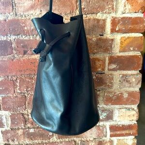 Black leather bucket bag